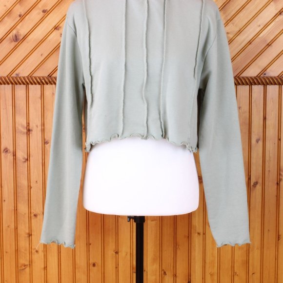 Nasty Gal Collection Cropped Ruffle Sweatshirt Women Top Small Sage Green CA211 - Picture 5 of 7